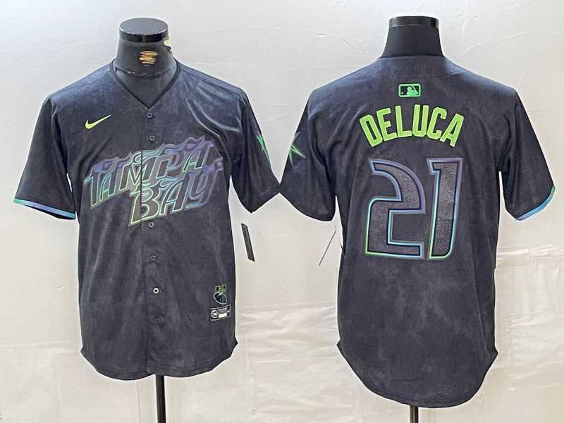 Mens Tampa Bay Rays #21 Jonny DeLuca Charcoal 2024 City Connect Limited Stitched Jersey1->tampa bay rays->MLB Jersey